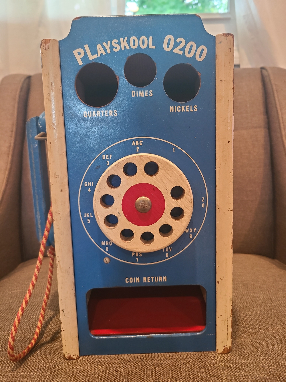 Vintage Playskool 0200 Wooden Toy Pay Phone